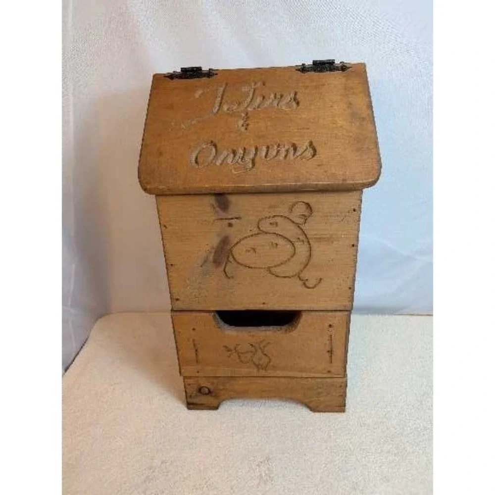 Vintage Wooden Taters & Onions Bin Storage Rustic Farmhouse Kitchen Onyuns